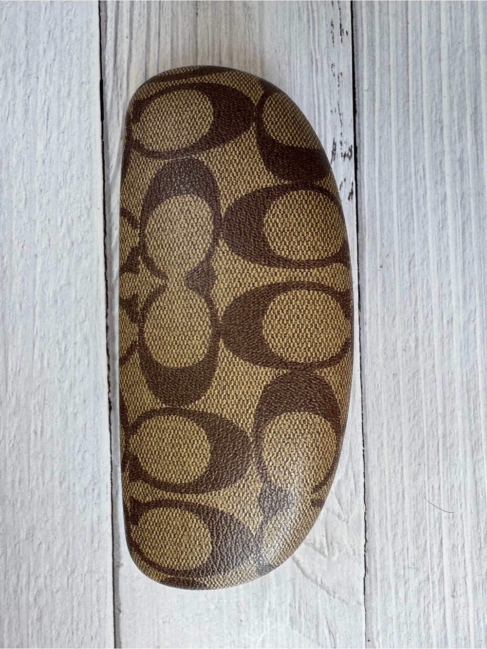 Coach Signature Eyeglass Case Hard Shell Clamshell Y2K Khaki Brown